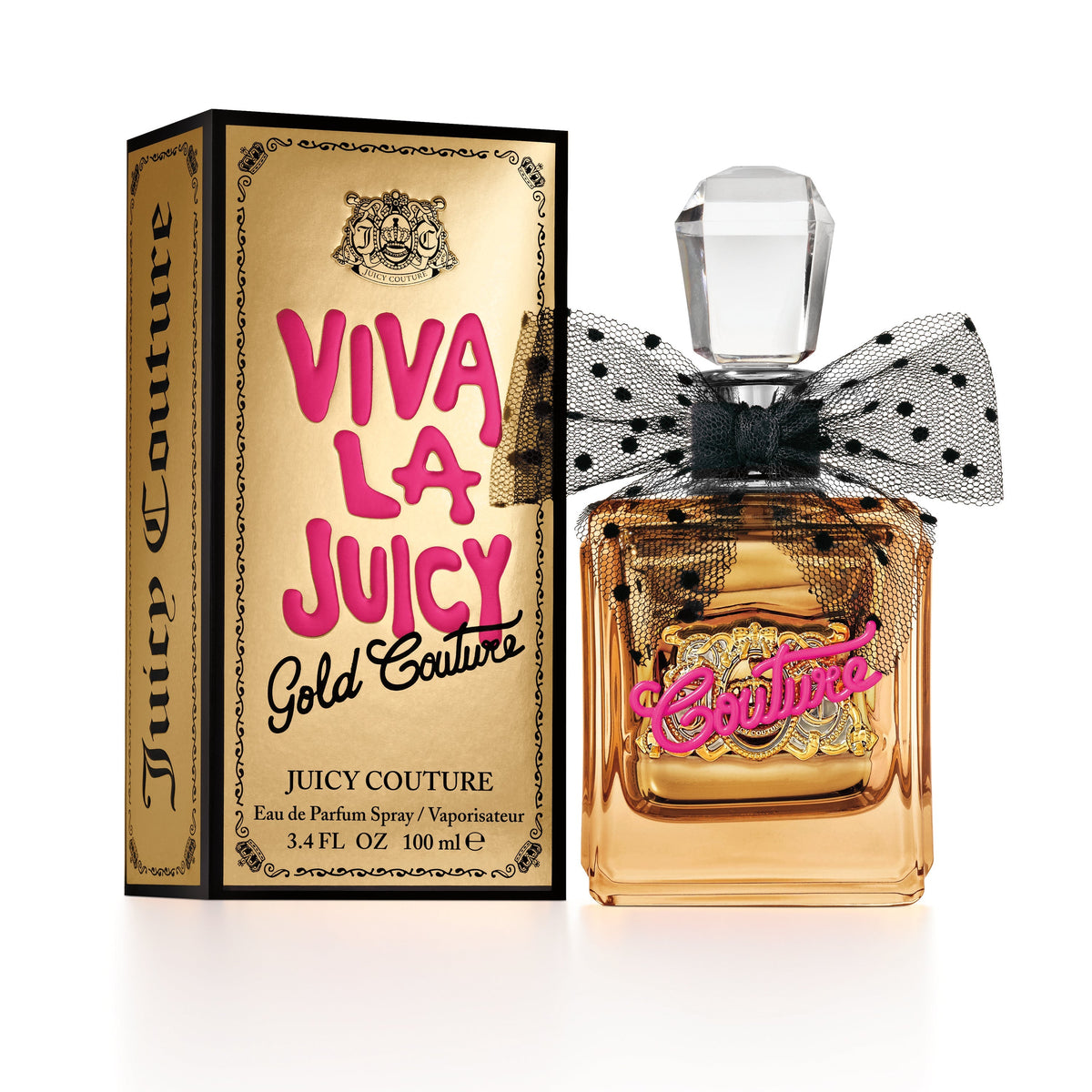 Viva La Juicy Gold Couture Eau de Parfum Spray, 3.4 oz, 3.4 oz bottle and box